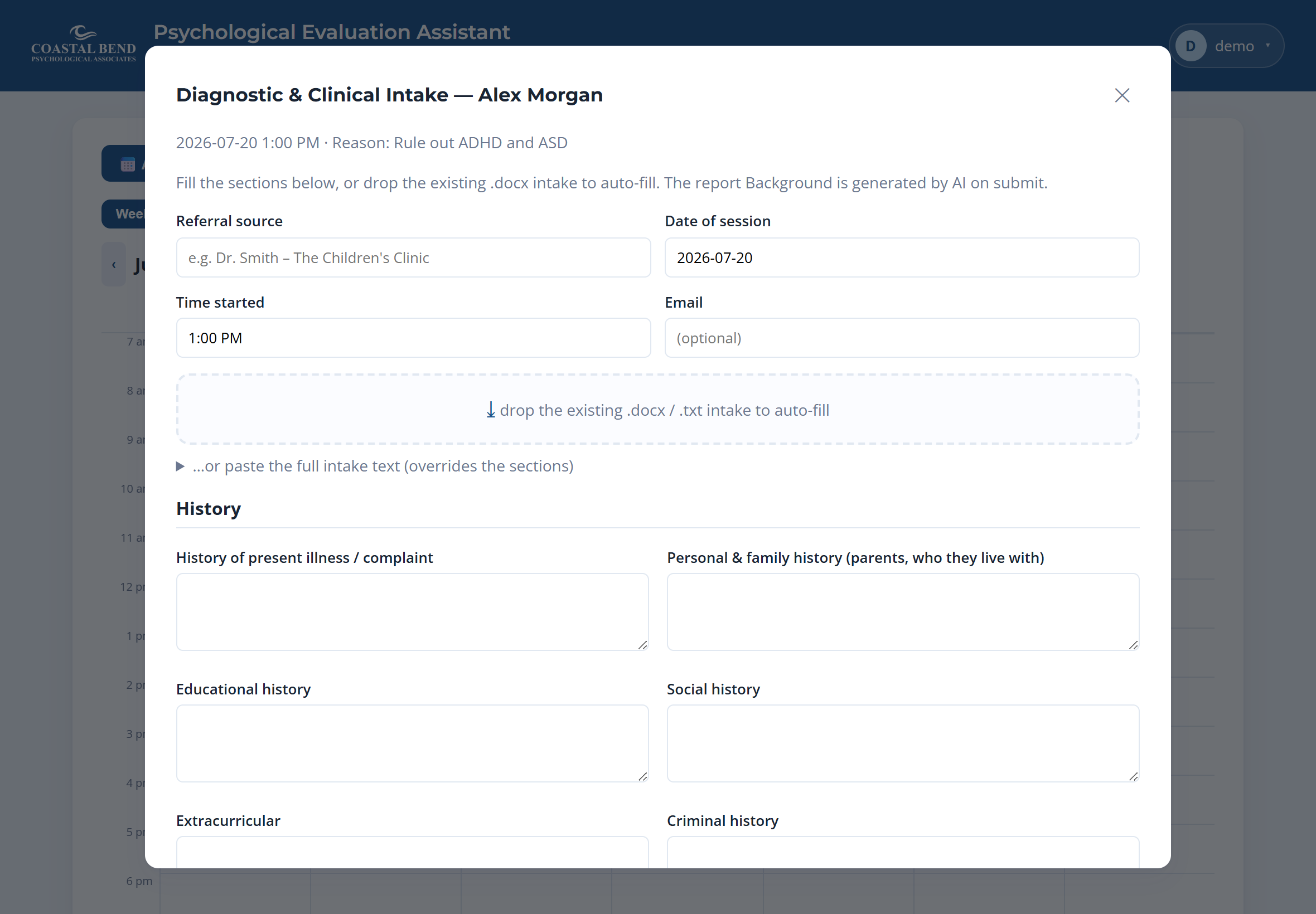 Diagnostic & Clinical Intake form
