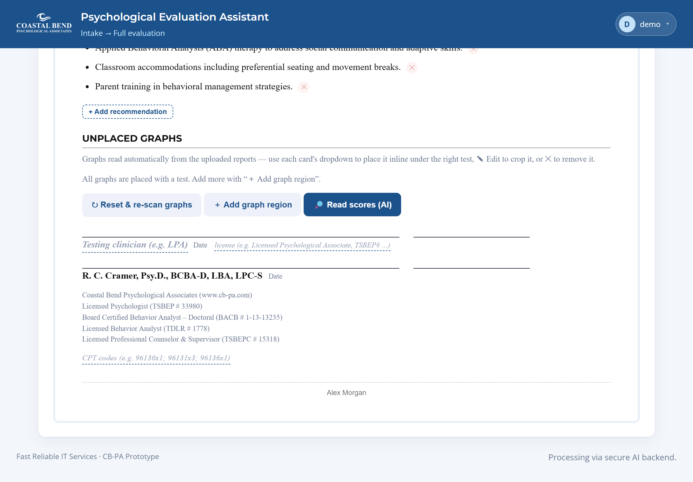 Recommendations and signature area