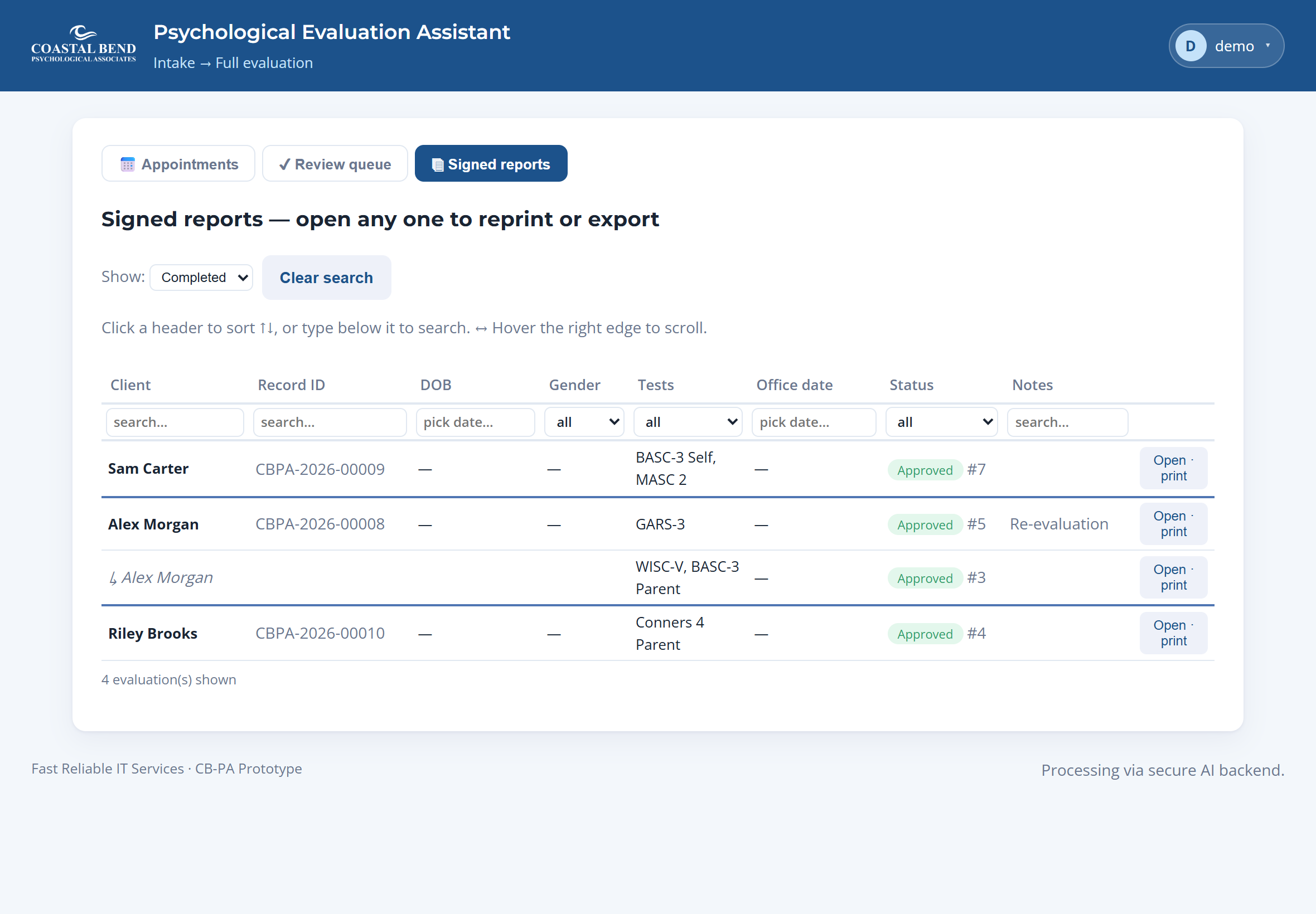 Signed reports history
